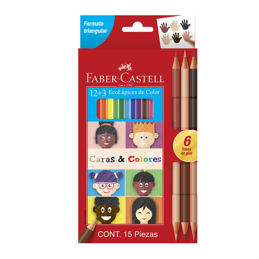 Colores Ecolargos Caras & Colores x 12 Unidades + 3 Tonos de Piel