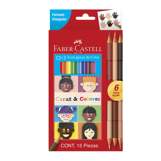 Colores Ecolargos Caras & Colores x 12 Unidades + 3 Tonos de Piel